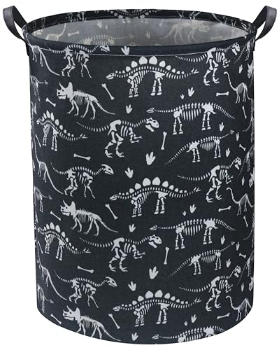 Image of HIYAGON Dinosaur Kids Laundry Basket Kids Laundry Hamper Baby Nursery Hamper for Boys and Girls Cute Toy Storage Organizer Bins Blue Dinosaur Room Decor Gift Basket Bedroom(Black Dinosaur)