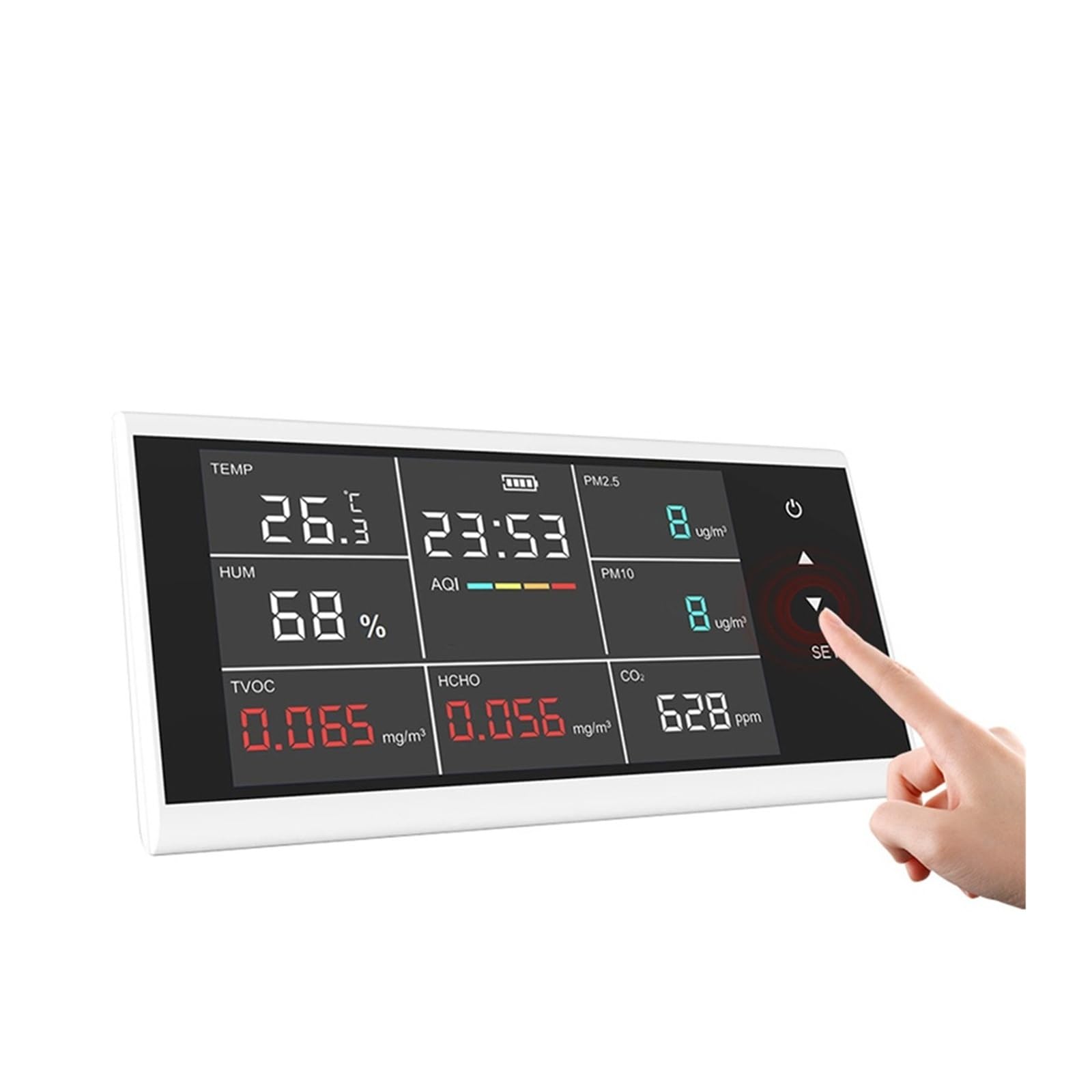 DM155C 9 in 1 Rilevatore di qualità dell'aria CO2/PM2.5/HCHO Monitor multigas da tavolo con display touch for la casa Interno/esterno