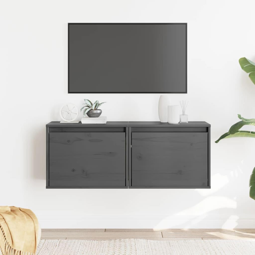 Juego de 2 estanterías de pared de 45 x 30 x 35 cm, madera maciza de pino gris, con capacidad de carga de 60 kg, diseño moderno y duradero, estantería para salón, pasillo, dormitorio, cocina
