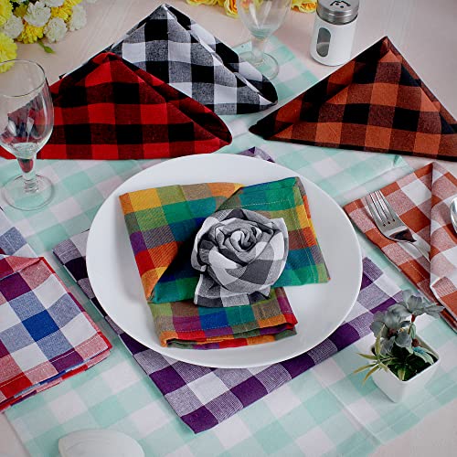 Image of FINGERCRAFT 100% Cotton Cloth Napkins Set of 12 - 20x20 Inch (50x50 cm) Reusable Soft & Absorbent Gingham Check Dinner Table Napkins (Red Black Check, Set of 12)