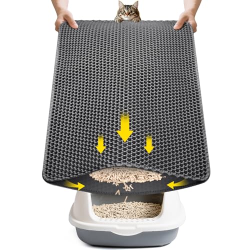 Double-Layer Cat Litter Trapper Mat - Heavy Duty Anti-Tracking Litter Box Mat with Deep Grooves & Waterproof Bottom - Stops Mess, Easy Clean (Gray,L) - image 7