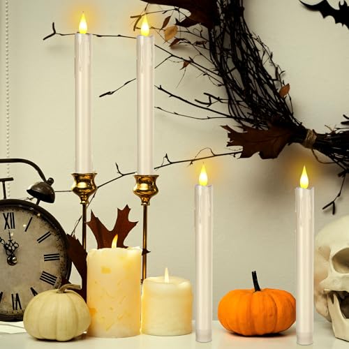 Image of Baquler 48 Pcs 8.8 inch Ivory Flameless Taper Candle LED Stick Battery Operated | Candle Sticks Bulk, No Battery, Flickering LED Candlestick, Window Wedding Halloween Christmas Decor, Plastic