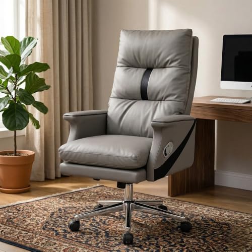 Image of Lakdi The Furniture Co Luxury Leatherette Director High Back Office Chair with Recliner, Ergonomic Design, Chrome Base and Smooth Castors - 5-Year Warranty & Free Assembly - 111012163 Grey