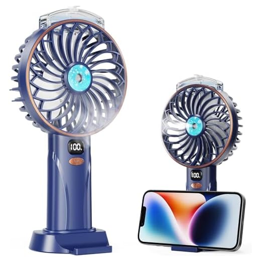 Ventilador Pulverizador de Mano, Mini Ventiladores de USB Recargable, 5 Velocidades con Pantalla LED, Base Desmontable, Potente y Silencioso Fan, Ideal para Casa, Oficina, Dormitorio o Viajes