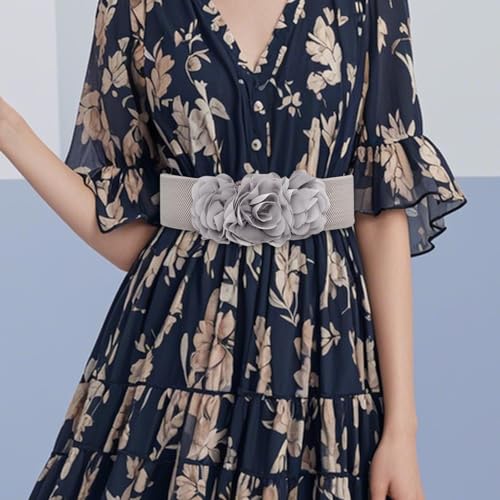 Women Wide Elastic Waist Belt, Flower Cinch Belt, Stretch Waist Band for Dress3