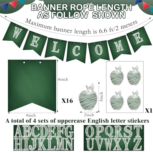 Image of Mooliwe Classroom Decor DIY Banner, Welcome Back to School Party Supply Custom Hanging Bunting Garland Kit with Letters for First Day of School Ambience Celebration Decoration(Green,Blackboard)