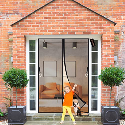 Moustiquaire Porte Fenetre Enroulable 240x230cm Noir Moustiquaire Porte Rideau Fermeture Automatique sans Outil Installation Facile pour Salon fenêtre Balcon