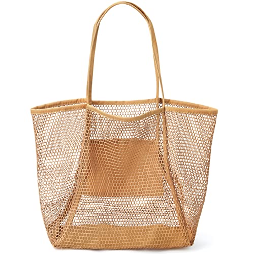 Hommtina Beach Bag Casual Tote Bag Large Mesh Beach Bag Beach Accessories Beach Purse Shoulder Bag For Beach Picnic Vacation