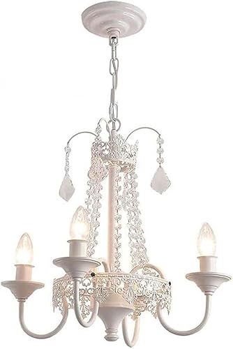 Miniatura 7 de KAERDI K9 - Mini candelabro de cristal con 4 luces lámpara colgante ajustable de metal blanco para comedor sala de estar dormitorio habitación de