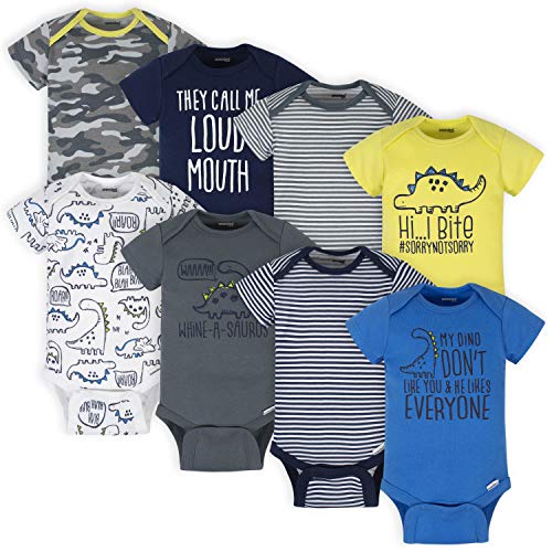 Onesies Brand Baby Boys' 8-Pack Short Sleeve Mix & Match Bodysuits, Grey Dino, 6-9 Months