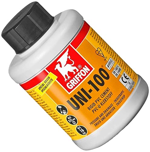 Klebe Fitting Kleber 125 Gramm für PVC Rohr Muffen Anschlüsse zum Verkleben Kaltschweißen mit Spezial Bürste UV-beständig für innen und außen Verbindung Kupplung PVC-U Klebstoff
