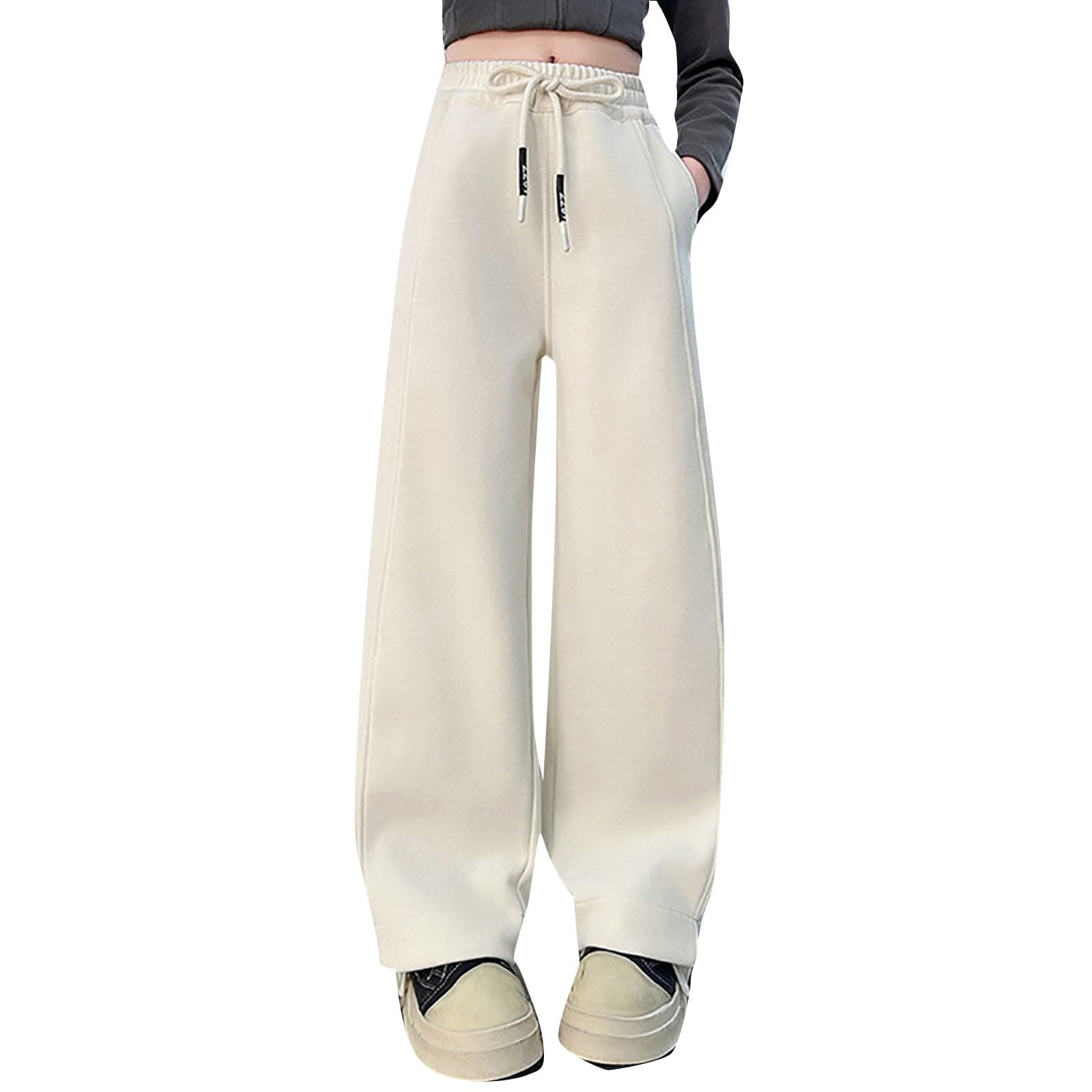 Baggy Gefüttert Joggingshose Mädchen Zweifarbig Hohe Taille Sweatpants Girls Wide Leg High Waist Stretch Elastischer Bund Sporthose Kids Streetwear Trainingshose Kinder