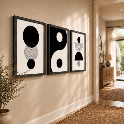 Image of NoWorries Minimalist Moon wall decor framed paintings for living room, Set of 3 Wall art frames for home decoration (Geometric pattern) (Theme-Minimalist) (Art-5, 10x13inch)