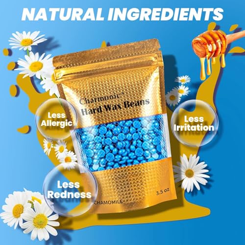 Image of 17.5 Oz Hair Wax Beans by Charmonic, Hard Body Wax Beans, Hair Removal Depilatory Wax European Beads for Women Men 500g /1.1 lb(Chamomile)