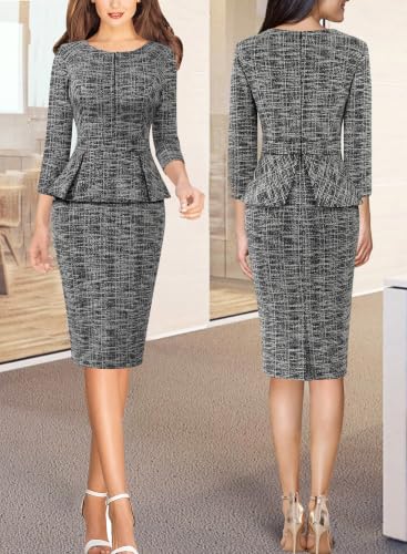 Image of VFSHOW Womens Work Business Office Front Zipper Peplum Church Sheath Dress