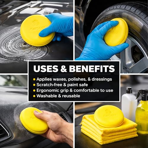 Image of CAR SAAZ Applicator Sponge (Pack of 5 Pcs) | Ultra-Soft Applicator Sponge | Foam Applicator for Car & Bike Polishing, Waxing & Buffing | Reusable, Durable & Washable