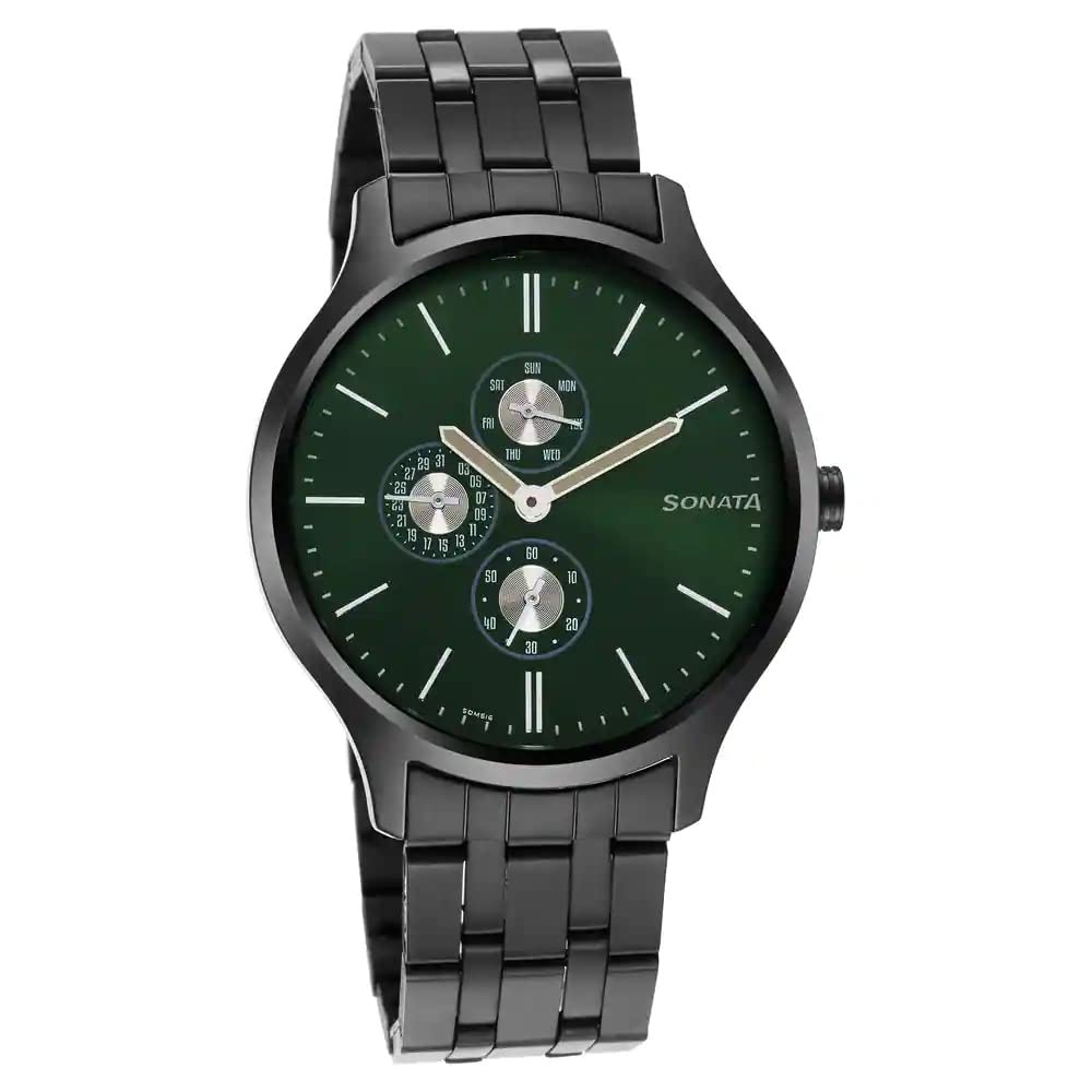 Sonata Quartz Multifunction Green Dial Stainless Steel Strap Watch for Men-NR7140NM02 (B0BS3P7T45) Amazon Price History, Amazon Price Tracker