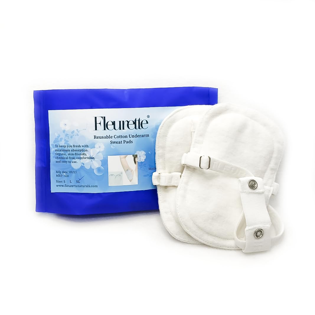 FLEURETTE Reusable Underarm Sweat Pads With Adjustable Strap For Men And Women (Large), White