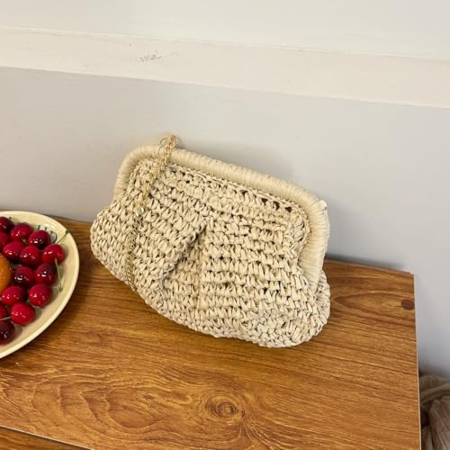Image of Afashor Straw Clutch Purse for Women Summer Beach Woven Evening Bag Dumpling Casual Shoulder Handbag