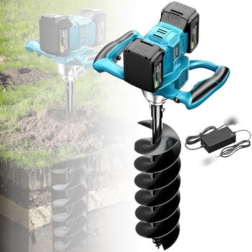 ERSINIAN Tarière électrique sans Fil, avec Moteur Haute Performance, 6 Vitesses réglables, régulateur de Vitesse, pour Creuser des sols Sablonneux et gelés