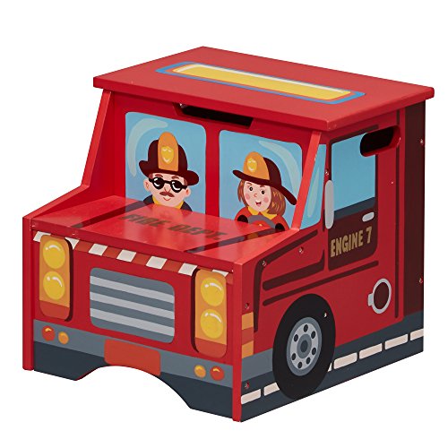 Fantasy Fields - Sturdy Wooden Structure Little Fire Fighters Themed Kids Step Stool with Storage, Nursery Step Stools, Lead and Non-Toxic Free Water-Based Paint, Red (TD-12510A)