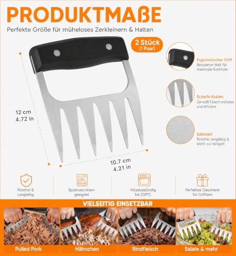Foto von 2 Stück Edelstahl Pulled Pork Krallen, Fleischzerreißer Gabeln