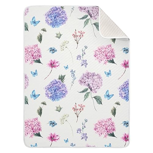Image of KICPOAY Swaddle Blanket for Hydrangea with Butterflies Baby Receiving Blanket Muslin Baby Swaddles Soft Cotton Breathable Nursery Blankets for Unisex Boys and Girls 30x40 Inch