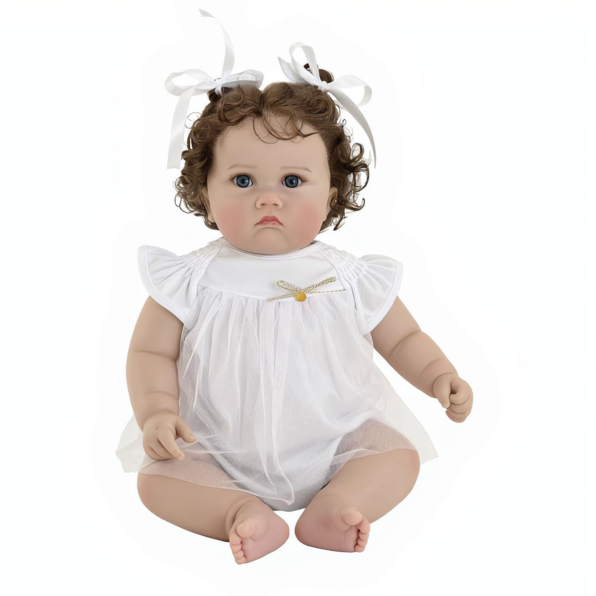 Muñeca de Reborn de 20 Pulgadas (50 cm) con Pelo Rizado, Fabricada a Mano en Vinilo con Cuerpo de algodón; Juguete Realista para niños a Partir de 3 años. El Mejor Set de Regalo de cumpleaños.