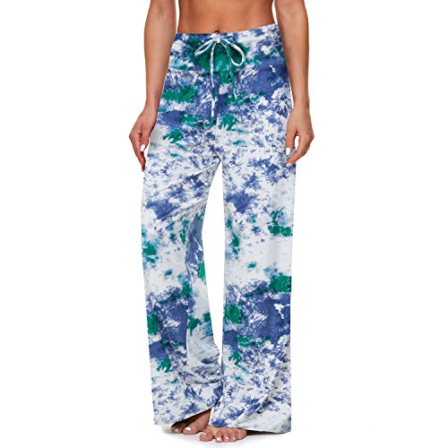 Women’s Comfy Casual Pajama Pants – Plaid Lounge Pants Drawstring Wide Leg Sky Blue