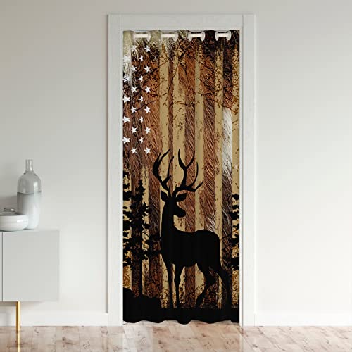 Loussiesd Cute Deer Door Curtain for Doorway Privacy Deer Hunting Closet Door Cover Curtain for Bedroom Living Room Antlers 30%-50% Room Darkening Blackout Curtain86x203cm 1 Panel…
