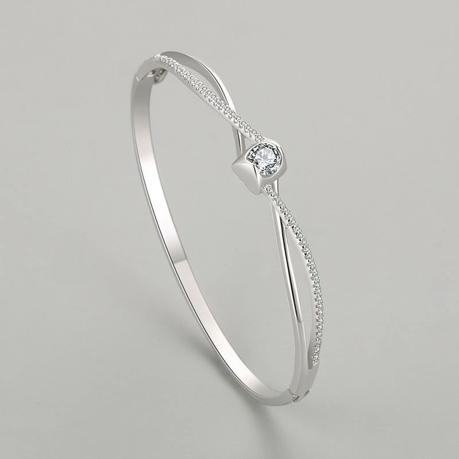 ZH1YFD Braccialetti rigidi in Argento Sterling Doppie Linee Croce con Braccialetti con zirconi cubici in Gioielli da Donna