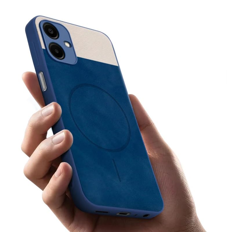 Image of Bintage CASE Mac Safe Design Hard Light Weight Back Case | Soft Border Camera Protect | Dual PU Leather Finish Back Cover Compatible for Samsung Galaxy F04 4G - White & Blue
