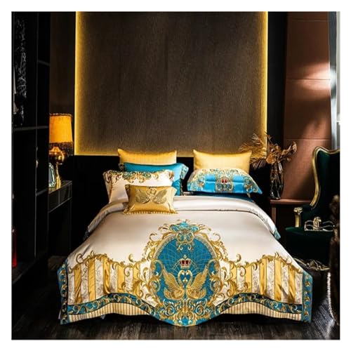 Couverture de couette en satin anti-plis pour un lit toujours parfait or bleu