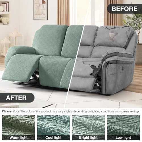 Image of Timeles Recliner Covers for 3 Seater Reclining Couch Covers Sofa Slipcover Furniture Protector for Dogs and Pets Stretch Soft Washable (Three-Seater, Winter Mint)