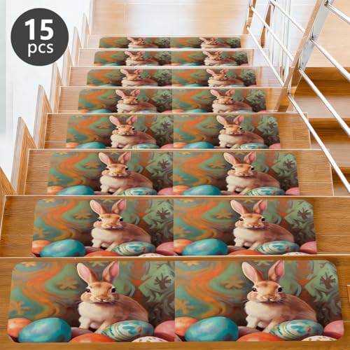 Alfombra para escaleras Mexpekil 7.8x30 con diseño de Pascua antideslizante para niños y mascotas 3