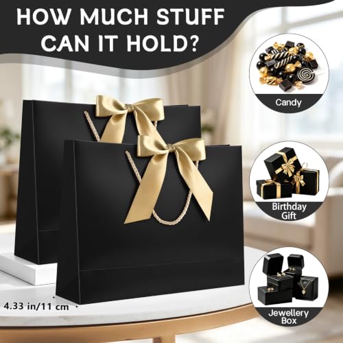 Image of JMANNI 12 Pcs Black Paper Gift Bags with Ribbon Handle