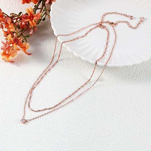 Image of Tewiky Dainty 14k Gold Plated /Silver Cubic Zirconia Necklaces for Women, Simple CZ Jewelry Necklaces Trendy Gifts