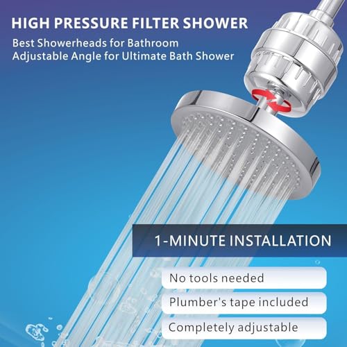 Image of Gurin Shower Filter for Bathroom with 6 Inch ABS Rustproof High Pressure Shower Head, Multistage Hard Water Softener for Shower, Chrome, Polished Finish