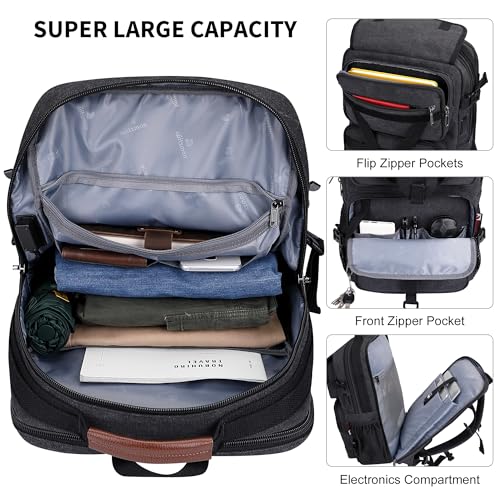 WITZMAN Travel Backpack for Men Large Canvas Laptop Backpack Fit 16 inch Carry on TSA Friendly Flight Approved Vintage Rucksack for Traveling(A8012 Black) - Image 4