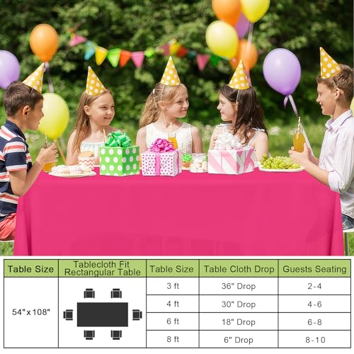 Image of Smiry Disposable Table Cloth - 6 Pack, 54 x 108 Inch Waterproof Rectangle Tablecloths for Parties, Decorative Plastic Table Cover, Leakproof & Sturdy, Hot Pink