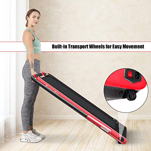 Image of GYMAX Walking Pad, 2 in 1 Free Installation Under Desk Treadmill with Smart App, Remote Control & LED Display, 2.25HP Foldable Portable Compact Running Machine for Small Spaces Home Office