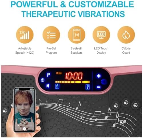 Müzikli Titreşimli Egzersiz Aleti – Tüm Vücut İçin Titreşimli Zayıflama Cihazı, Yağ Yakımı ve Ödem Atıcı, Sessiz Kullanım, Bluetooth Hoparlörlü Ev Tipi Fitness Titreşimli Zayıflama Spor Aleti, Pembe - Görsel 3