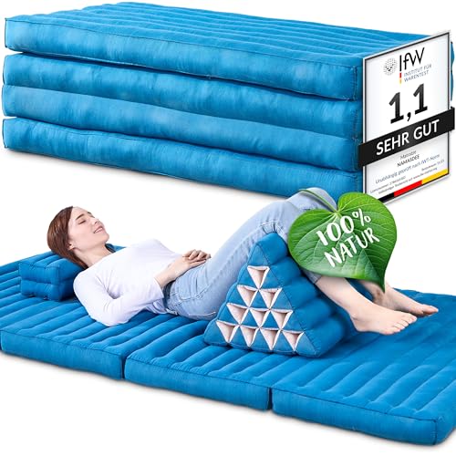 Namasdee Klappmatratze 200x110x8cm mit 100% natürlicher Kapokfüllung (Hellblau Uni)