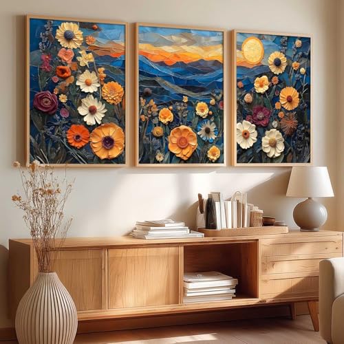 Image of kotart Abstract Floral Art Framed Painting | Big Aesthetic Flowers Vastu Framed Paintings for Living Room Bedroom Wall Decor Set Of 3 (10X13 inch)
