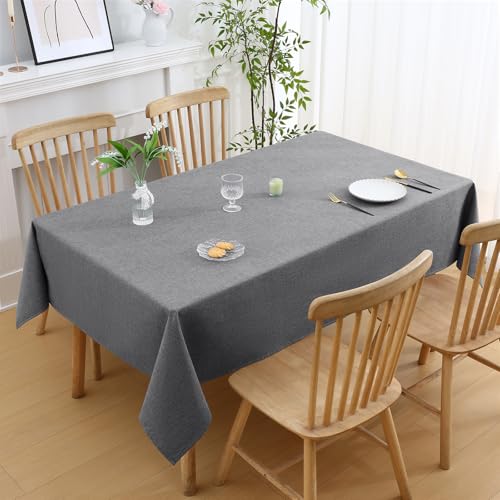 smiry Faux Linen Table Cloth Rectangular 140x100cm, Water resistant Tablecloth with Flannel Backing, Thick Fabric Washable Table Cover for Dining Party and Outdoor, Dark grey - Image 3
