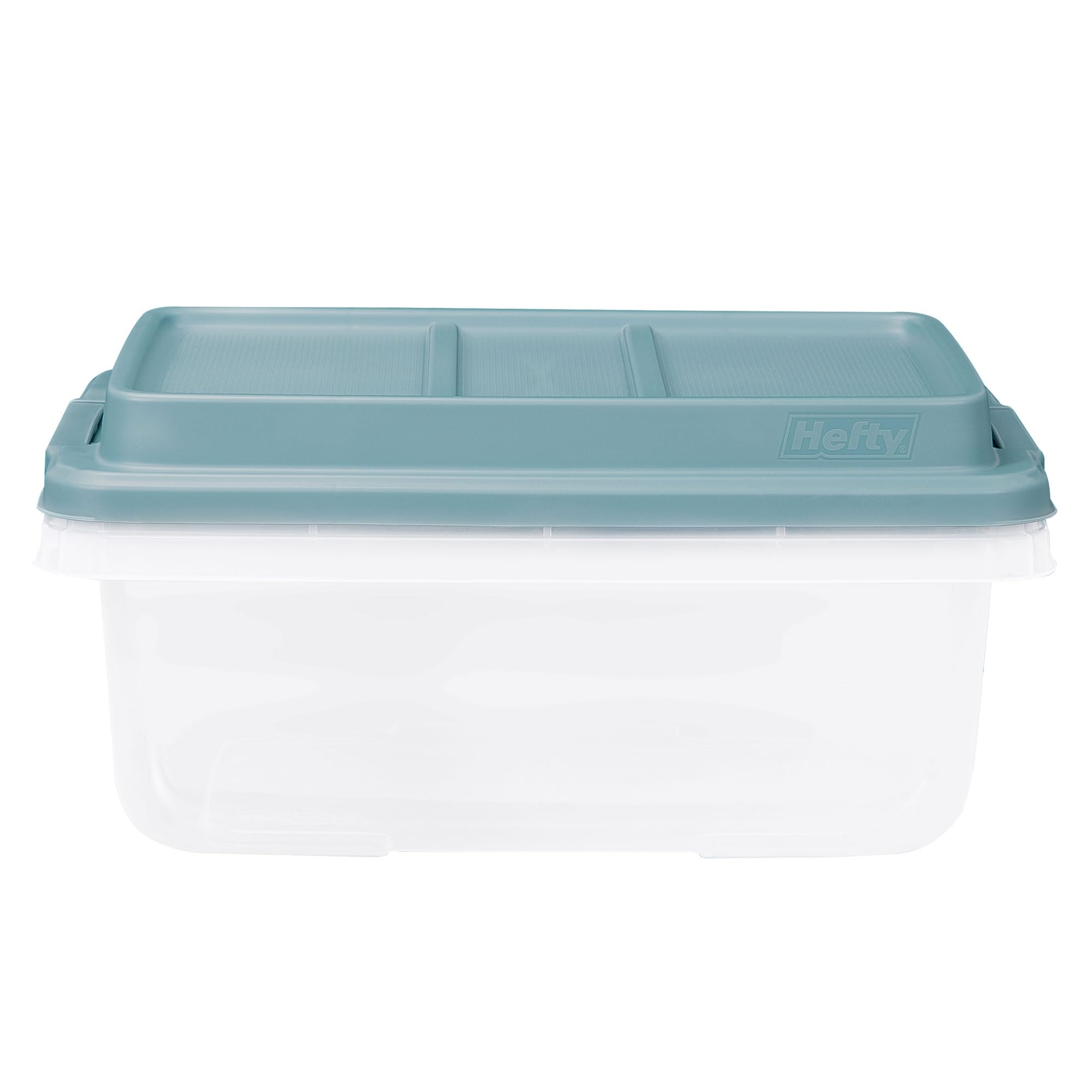 Hefty Hi-Rise Storage Bin with Lid, 18 Quart, Smoke Blue, 8 Pack | Stackable Plastic Container Tote for Home, Office, and Classroom Organization