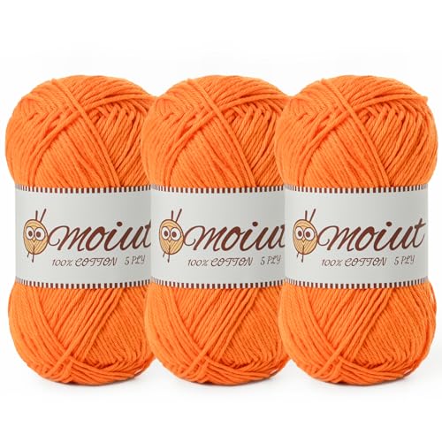Image of 3 Pack Cotton Yarn for Crocheting, Baby Yarn for Crocheting Soft, 393yds / 5.29oz Fluffy Amigurumi Crochet Yarn, 5 Ply 100% Milk Cotton Yarn for Puzzle、Socks、Clothes(3 Orange)