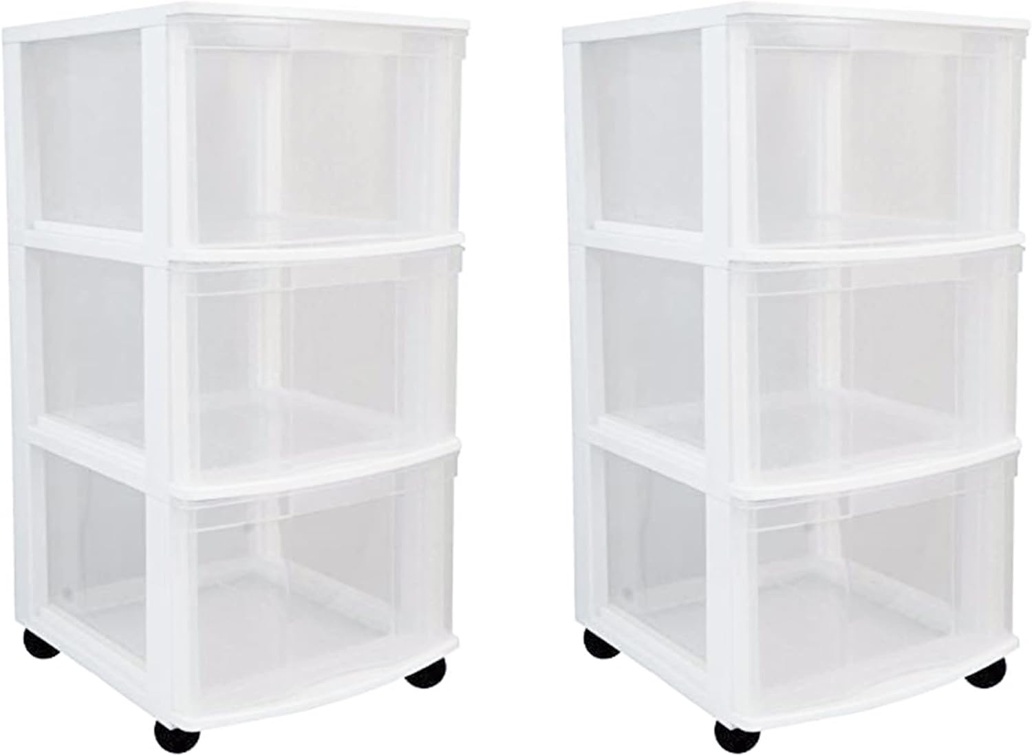 Gracious Living 2 Pack 3-Drawer Organizer Cart, Plastic Dresser with Wheels, 3 Tier Rolling Cart - Dorm Organizers and Storage Drawers, White