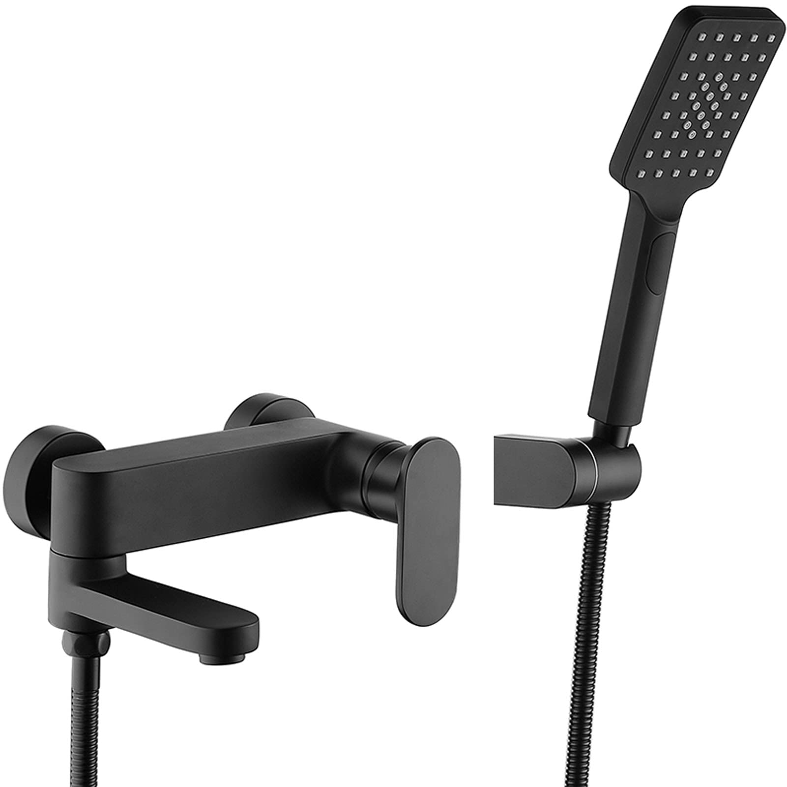 Grifo de bañera con Ducha de Mano, Grifo de bañera de Pared, caño Giratorio, Grifo Mezclador de Agua fría y Caliente, Juego de Grifo de Ducha Negro,