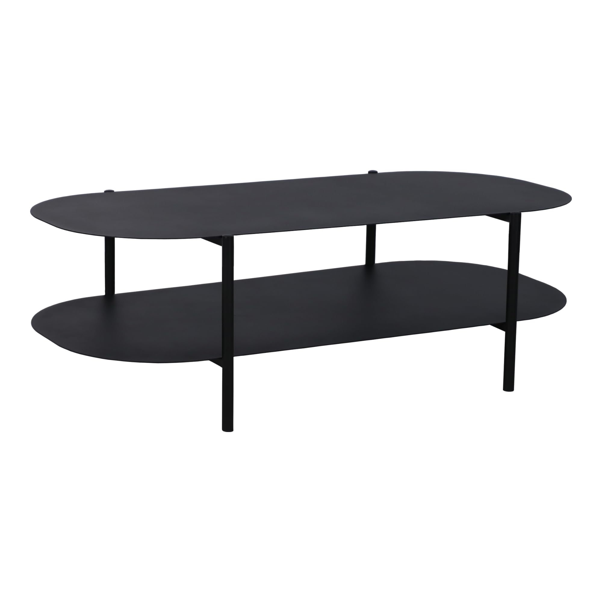 [en.casa] Mesa de Centro Ovalada Mesa Baja con 1 Estante Mesa de Café para Salón Sala de Espera Despacho Estilo Industrial Acero 112 x 62 x 41 cm - Negro Mate